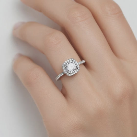 Isla 1.41 ct Lab Grown Cushion Cut Pave Halo Diamond Engagement Ring