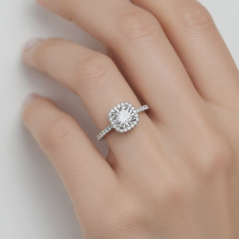 Isla 2.91 ct Lab Grown Cushion Cut Pave Halo Diamond Engagement Ring