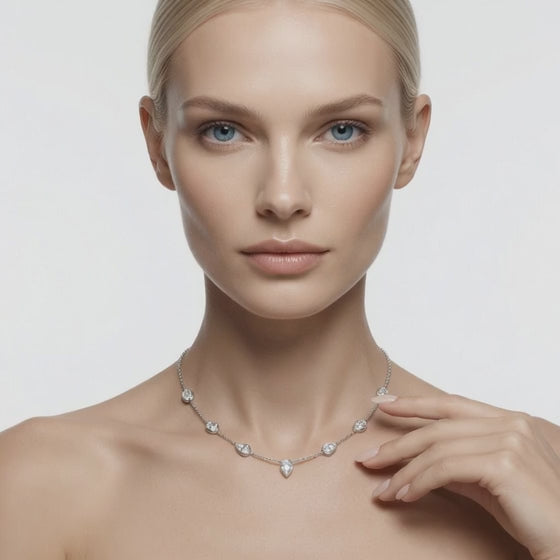 3.65 Ct Pear Emerald Oval Cut Diamond Chain Necklace VS1 D-F White Gold 14k