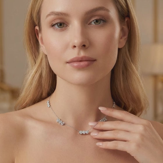 4.55 Ct Emerald Oval Cut Diamond Chain Necklace VS1 D-F White Gold 14k