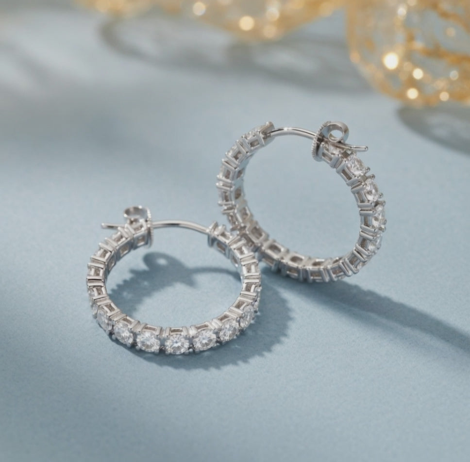 3.28 ct Round Cut Hoop Prong Butterfly Diamond Earrings VS1 D White Gold 14k