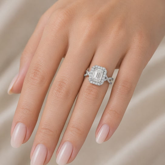 Celestina 3.35 Carat Radiant Cut Halo Pave Split Shank Engagement Ring