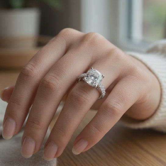 Karina 3.3 Carat Cushion Cut Pave 6 Prong Engagement Ring