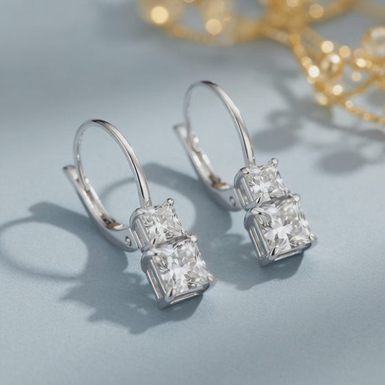 2 Ct Princess Cut 6 Prong Diamond Earrings VS1 D Leverback White Gold