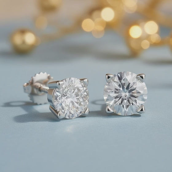 1.5 Ct Round Cut Basket Stud Diamond Earrings VS1 D Screw Back