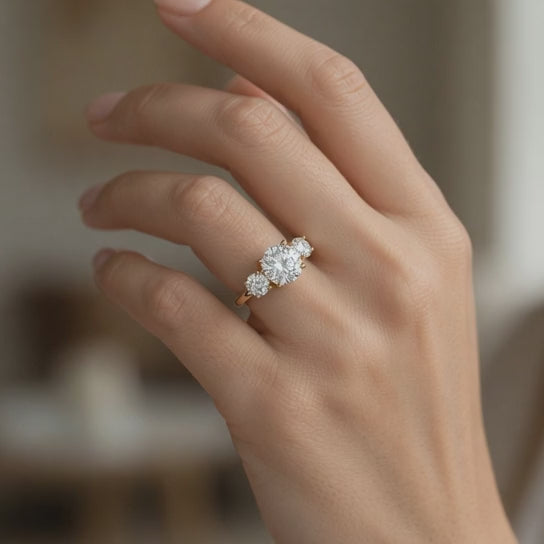 Hana 1.2 Carat Round Cut 3 Stone Engagement Ring
