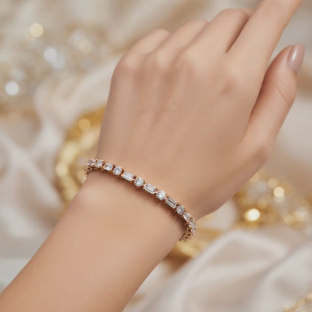 4.35 Carat Baguette Round Cut Diamond Tennis Bracelet VS1 D F White Gold 14k