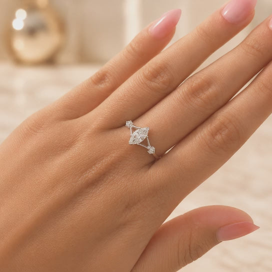 2.00 CT Marquise Cut Lab-Grown Diamond Three-Stone Engagement Ring in 14K White Gold – Trinity Wedding Design