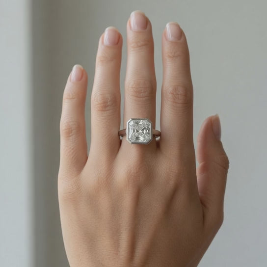 Xenia 4.15 Carat Emerald Cut Halo Pave Solitaire Engagement Ring