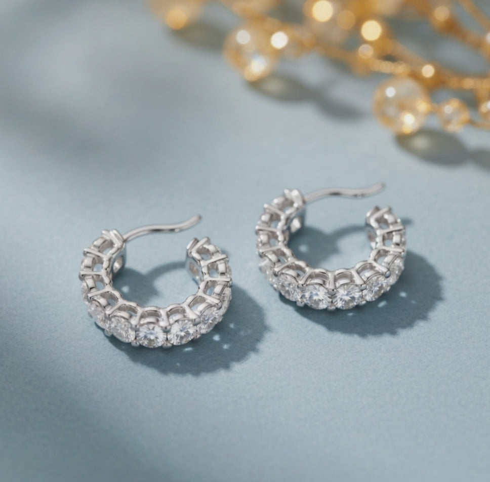 0.58 ct Round Cut Cuff Prong Diamond Earrings VS1 D White Gold 14k