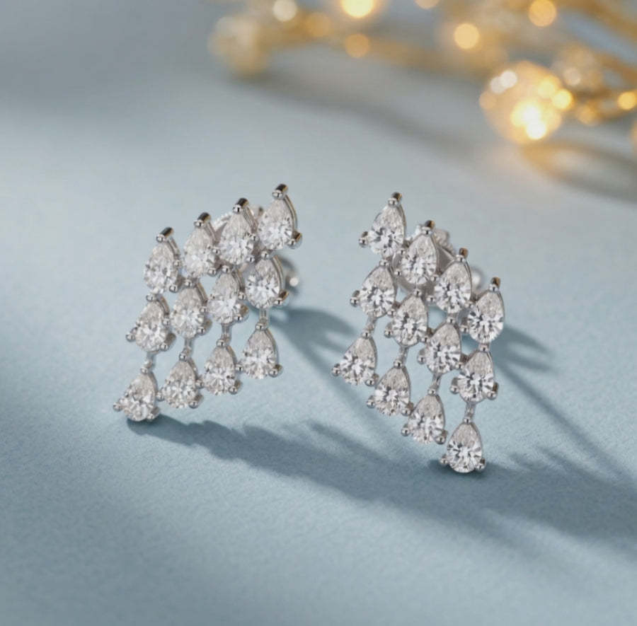 1.13 ct Pear Cut Stud Cluster Butterfly Diamond Earrings VS1 D White Gold 14k