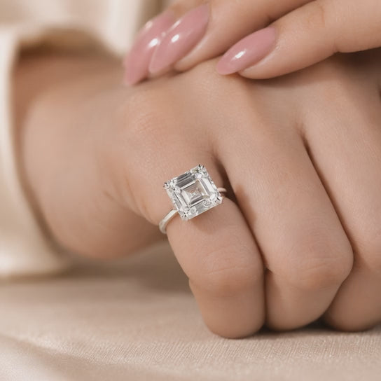 6.00 CT Asscher Cut Lab-Grown Diamond Solitaire Engagement Ring in 14K White Gold – Classic Art Deco Design