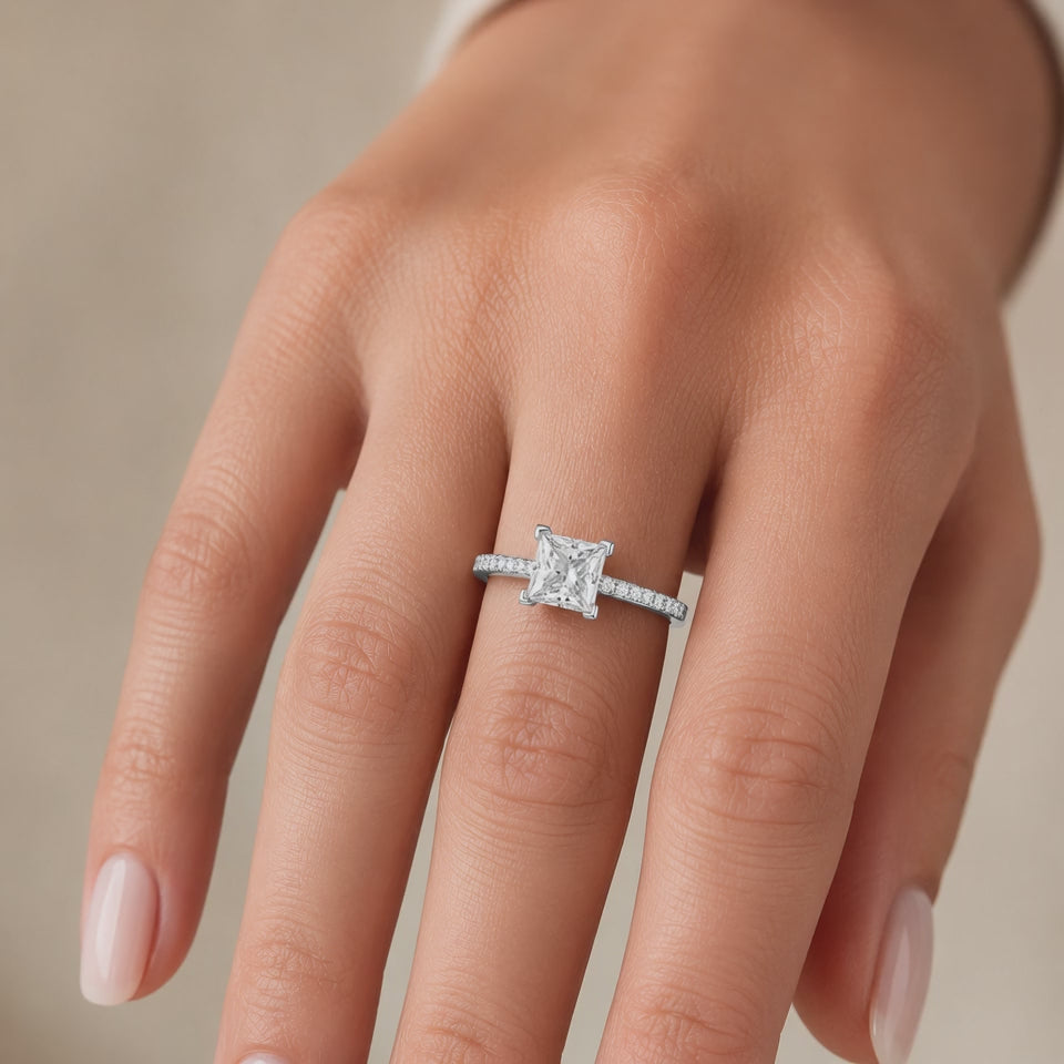 Beatrice 2.6 ct Lab Grown Princess Cut Pave Cathedral Diamond Engagement Ring