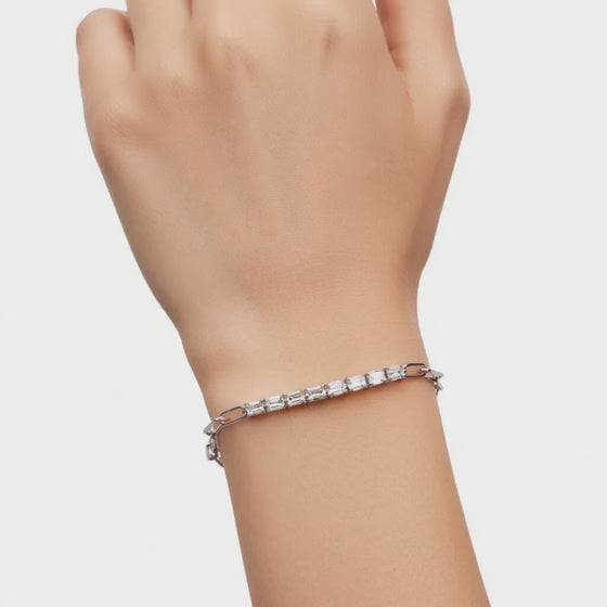 1.81 Carat Emerald Cut Diamond Chain Bracelet VS1 D F White Gold 14k