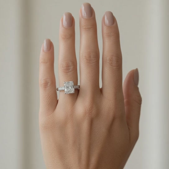 Federica 4.4 Carat Emerald Cut 4 Prong Engagement Ring