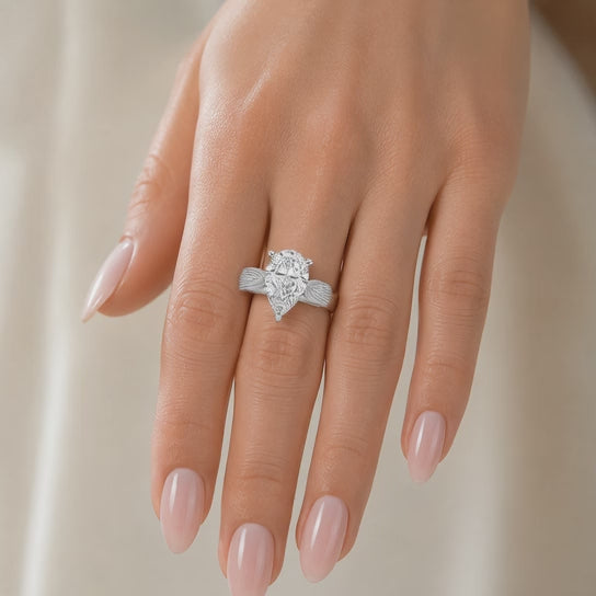 Valentina 3 Carat Pear Cut Solitaire Tapered Milgrain Engagement Ring