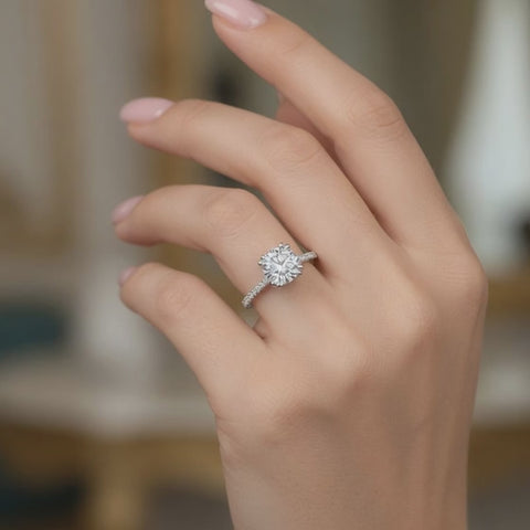 Elena 1.4 ct Lab Grown Round Cut Double Claw Pave Diamond Engagement Ring