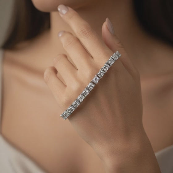 5.73 Carat Emerald Cut Diamond Tennis Bracelet VS1 D F White Gold 14k