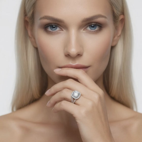 Alice 1.42 ct Lab Grown Round Cut Halo Split Shank Diamond Engagement Ring