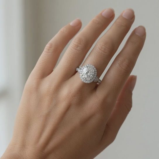 Ada 3.35 Carat Oval Cut Halo Pave Engagement Ring