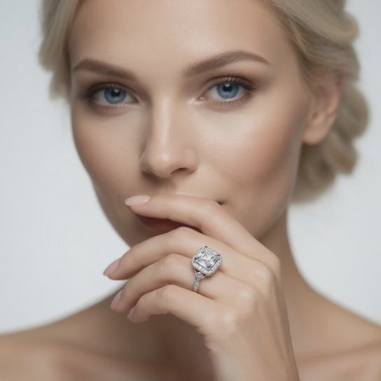 Ada 3.35 Carat Radiant Cut Halo Pave Engagement Ring