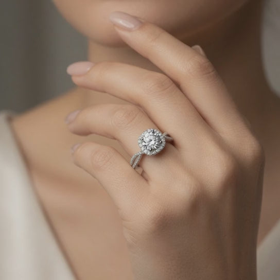 Eliana 2.37 ct Lab Grown Round Cut Halo Pave Diamond Engagement Ring