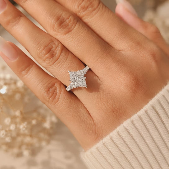 3.00 CT Vintage Inspired Dutch Marquise Lab-Grown Diamond Engagement Ring in 14K White Gold – Hand-Engraved Milgrain Floral Tulip Design