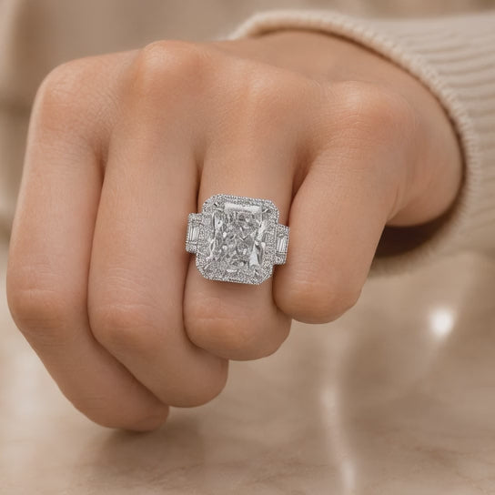 5.00 CT Radiant Cut Lab-Grown Diamond Three-Stone Engagement Ring in 14K White Gold – Anniversary Trilogy Design