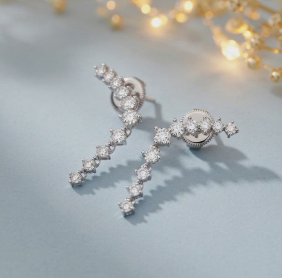 1.33 ct Round Cut Dangle/Drop Prong Diamond Earrings VS1 D White Gold 14k