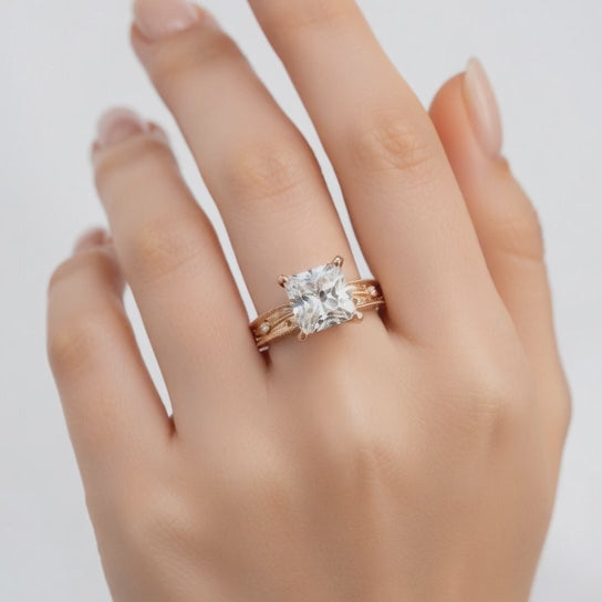 Sabrina 4 Carat Princess Cut Solitaire Hand Engraved Milgrain Engagement Ring