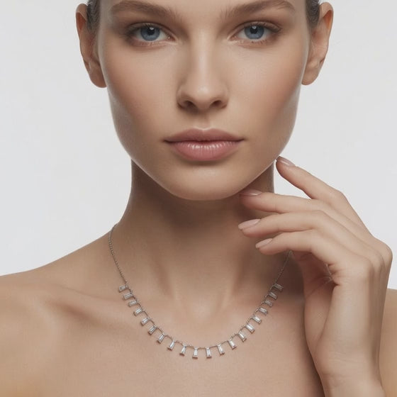 2.2 Ct Baguette Cut Diamond Chain Necklace VS1 D-F White Gold 14k