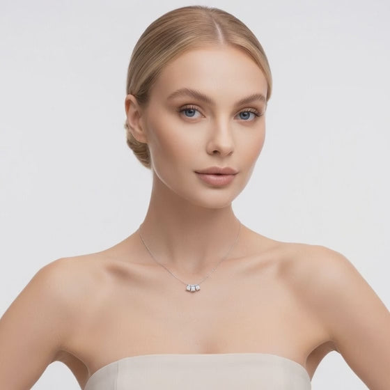 0.5 Ct Emerald Cut Diamond Chain Necklace VS1 D-F White Gold 14k