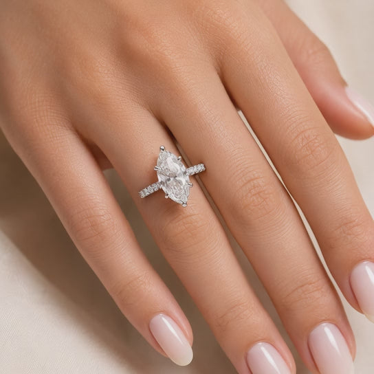 VS1 D Lab Grown Diamond Pave Marquise Ring