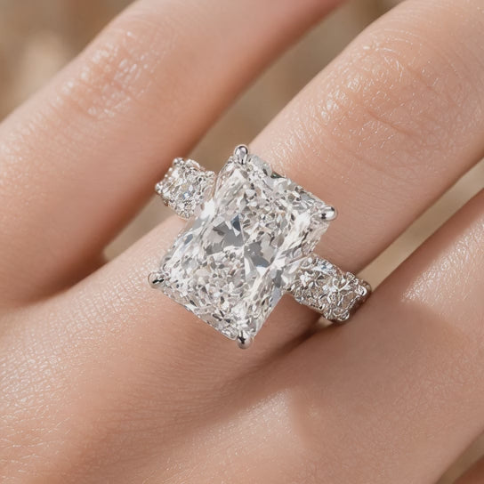 4.00 CT Radiant Cut Lab-Grown Diamond Hidden Halo Engagement Ring in 14K White Gold – Statement Bridal Design