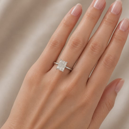 VS1 D Lab Grown Diamond Solitaire Emerald Ring