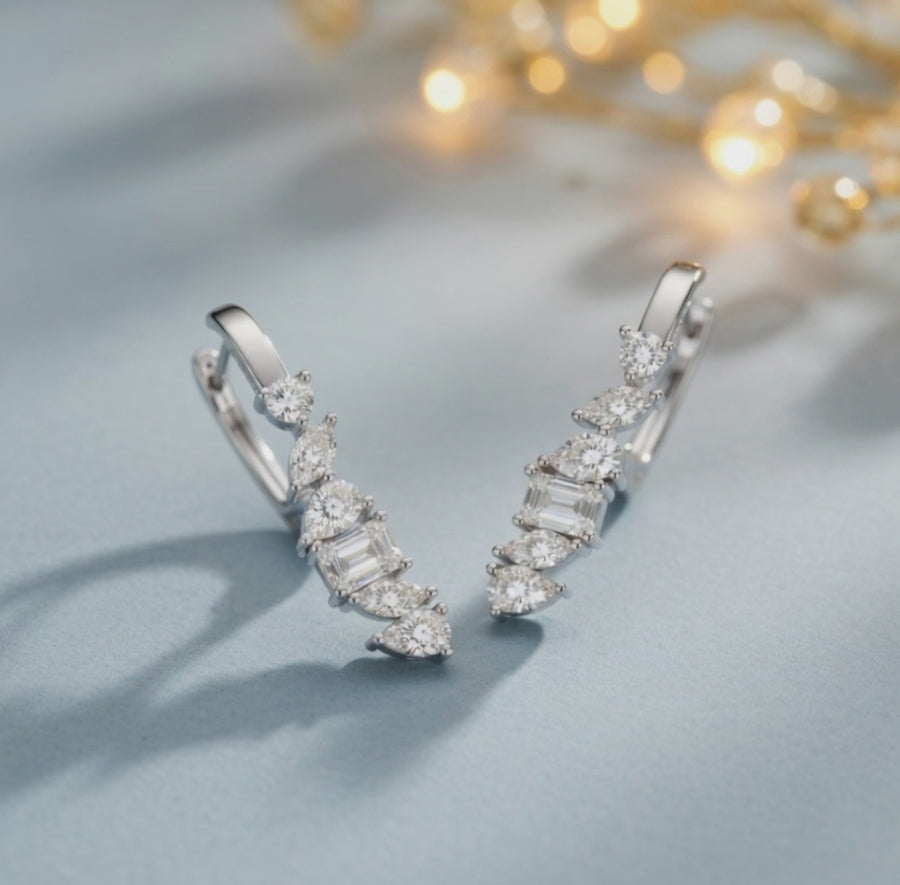 1.95 ct Round Marquise Radiant Pear Cut Cuff Prong Diamond Earrings VS1 D