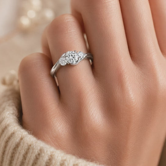 1.00 CT Round Cut Lab-Grown Diamond Three-Stone Engagement Ring in 14K White Gold – IGI Certified Bridal Design
