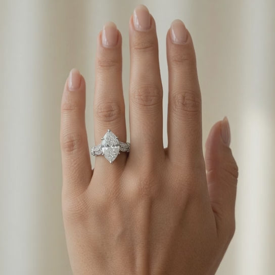 Nadia 3.15 Carat Marquise Cut Pave Milgrain Engagement Ring