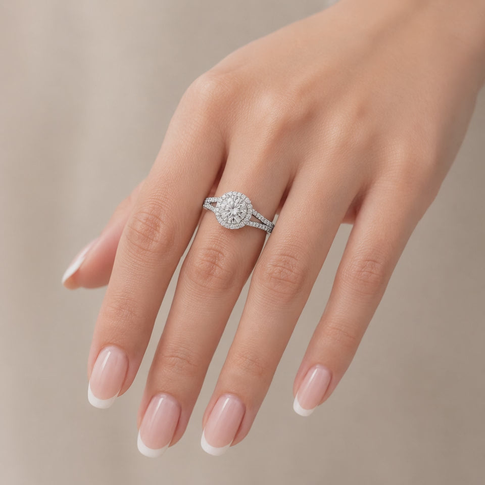 Luna 1.32 ct Lab Grown Round Cut Halo Split Shank Diamond Engagement Ring
