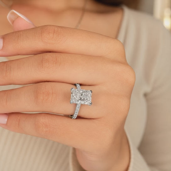 3.50 CT Radiant Cut Lab-Grown Diamond Hidden Halo Engagement Ring in 14K White Gold – IGI Certified Solitaire Design