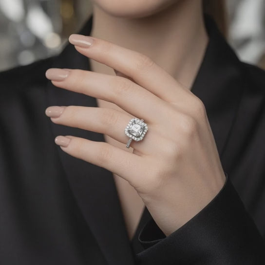 Isadora 3.4 Carat Emerald Cut Halo Pave Engagement Ring