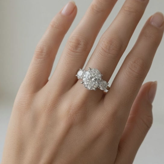 Hana 2.2 Carat Oval Cut 3 Stone Engagement Ring