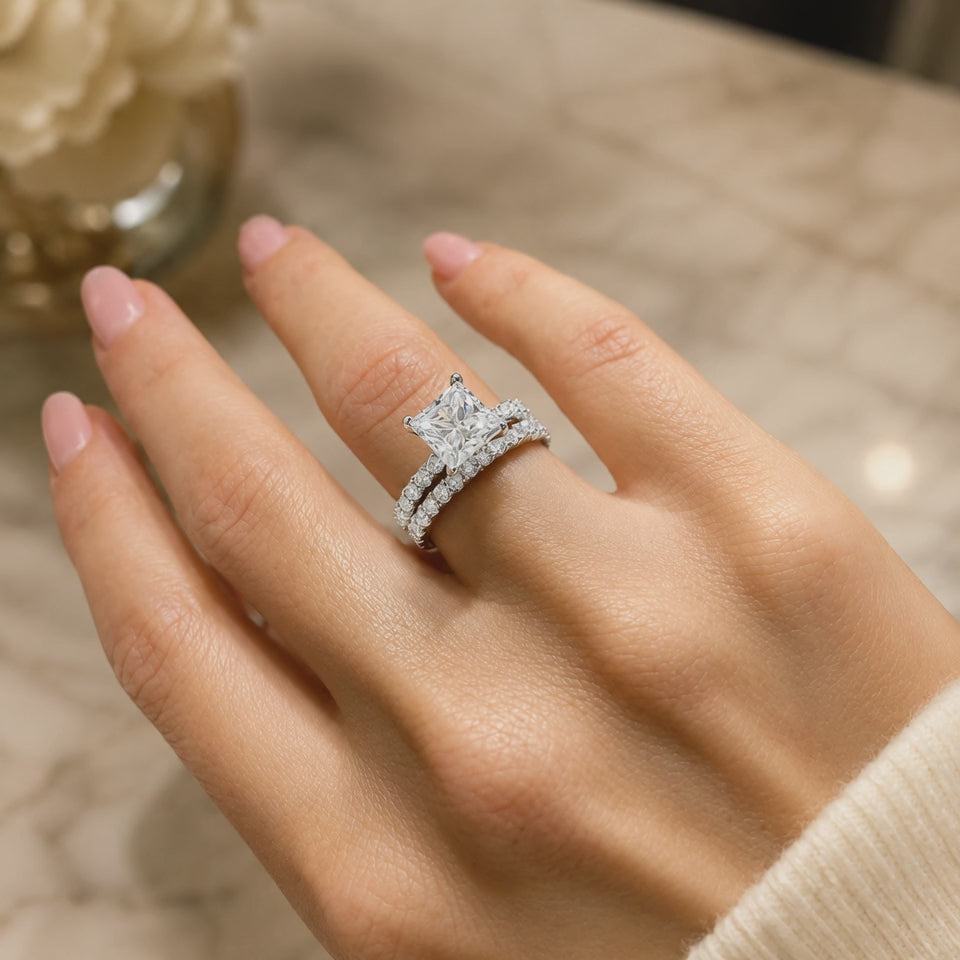 3.00 CT Princess Cut Lab-Grown Diamond 2PCS Bridal Set in 14K White Gold – Classic Anniversary Wedding Ring Design