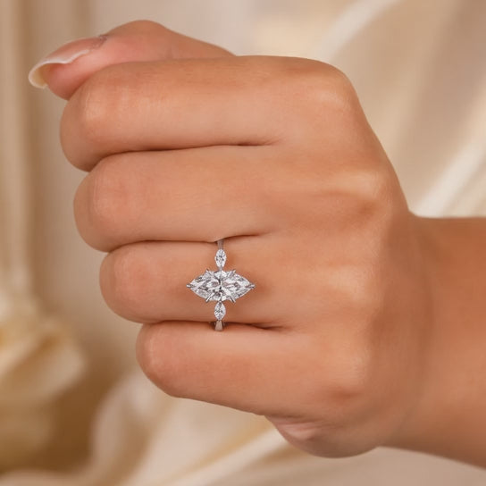 3.00 CT Marquise Lab-Grown Diamond Three-Stone Engagement Ring in 14K White Gold – Anniversary Trilogy Design