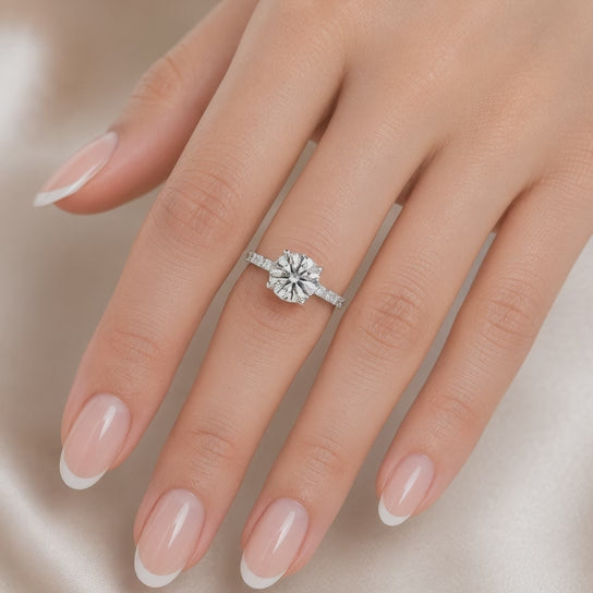 VS1 D Lab Grown Diamond Side Stone Round Ring