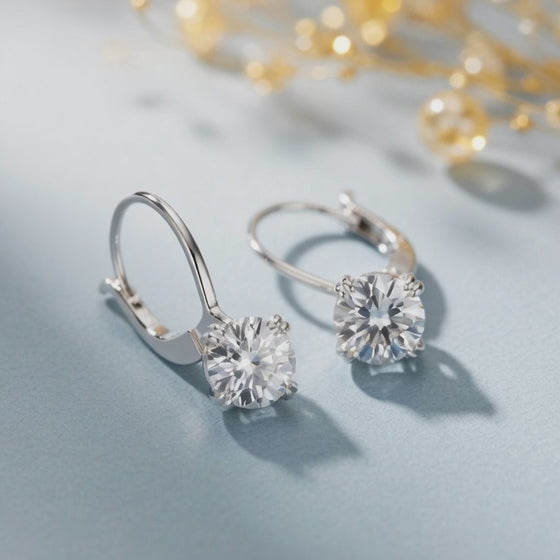 1.5 Ct Round Cut Double Prong Diamond Earrings VS1 D Leverback 14k