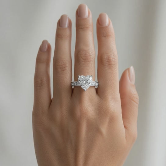 3.75 Carat VS1 D Lab Grown Diamond Pave Heart Ring