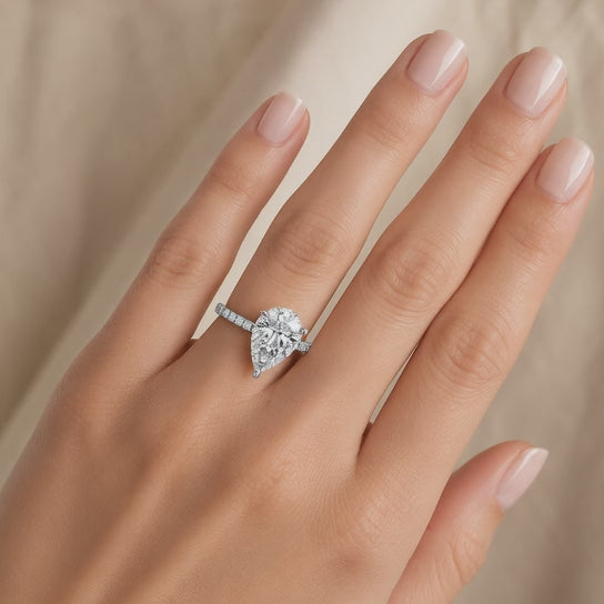 VS1 D Lab Grown Diamond Side Stone Pear Ring