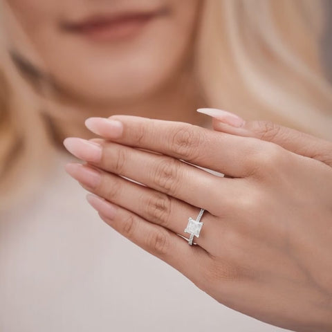 Beatrice 1.1 ct Lab Grown Princess Cut Pave Cathedral Diamond Engagement Ring