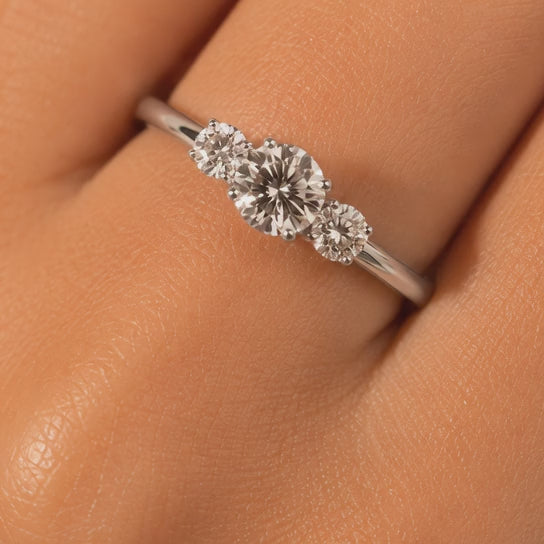 1.00 CT Brilliant Round Cut Lab-Grown Diamond Three-Stone Engagement Ring in 14K White Gold – Genuine Trilogy Wedding Design
